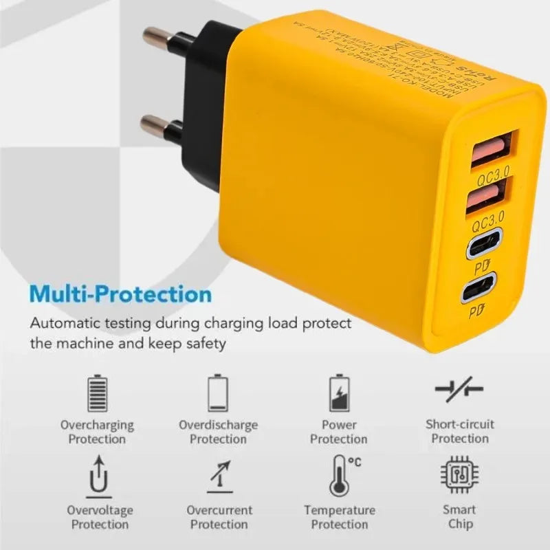 Cargador de teléfono móvil de 4 puertos de carga rápida de 120W QC3.0 cargadores USB tipo C adaptador de pared PD Dual enchufe UE/EE. UU./Reino Unido para iPhone15 Xiaomi