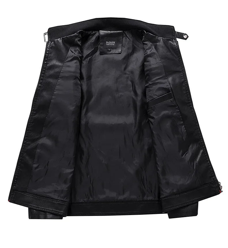 2025 nuevas chaquetas de bicicleta de motocicleta de cuero PU con cuello levantado bloqueado de Color para hombres, abrigo de PU informal fino multicolor para primavera y otoño