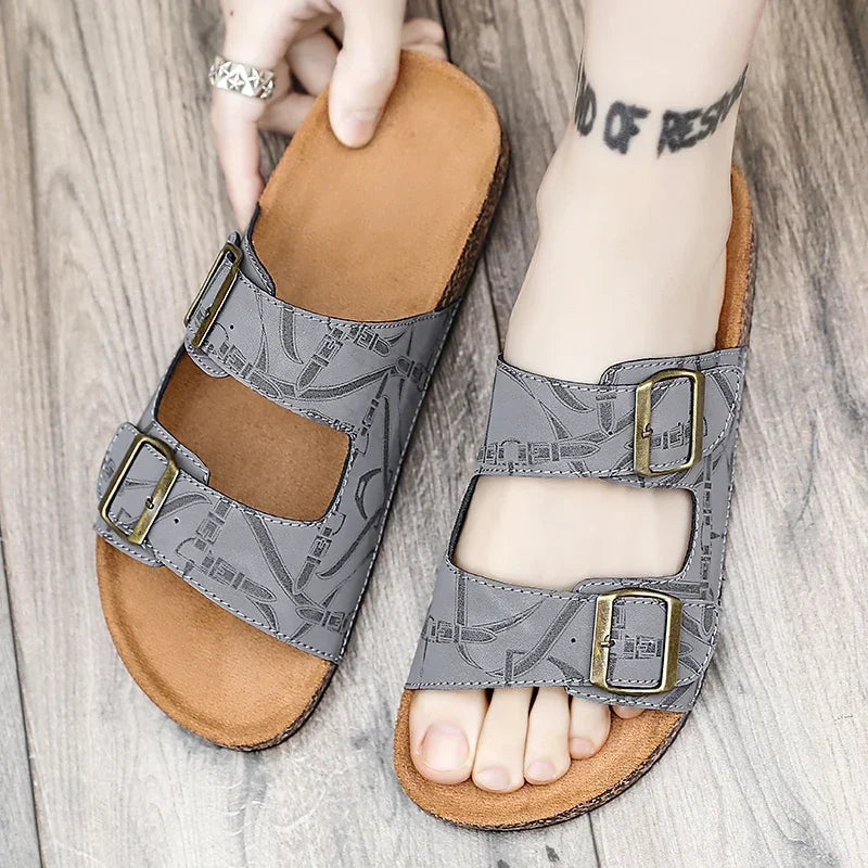 Sandalias de playa, sandalias de cuero para hombre, zapatillas cómodas de diseñador para hombre, zapatos de marcas originales, zapatos de verano para hombre 2025