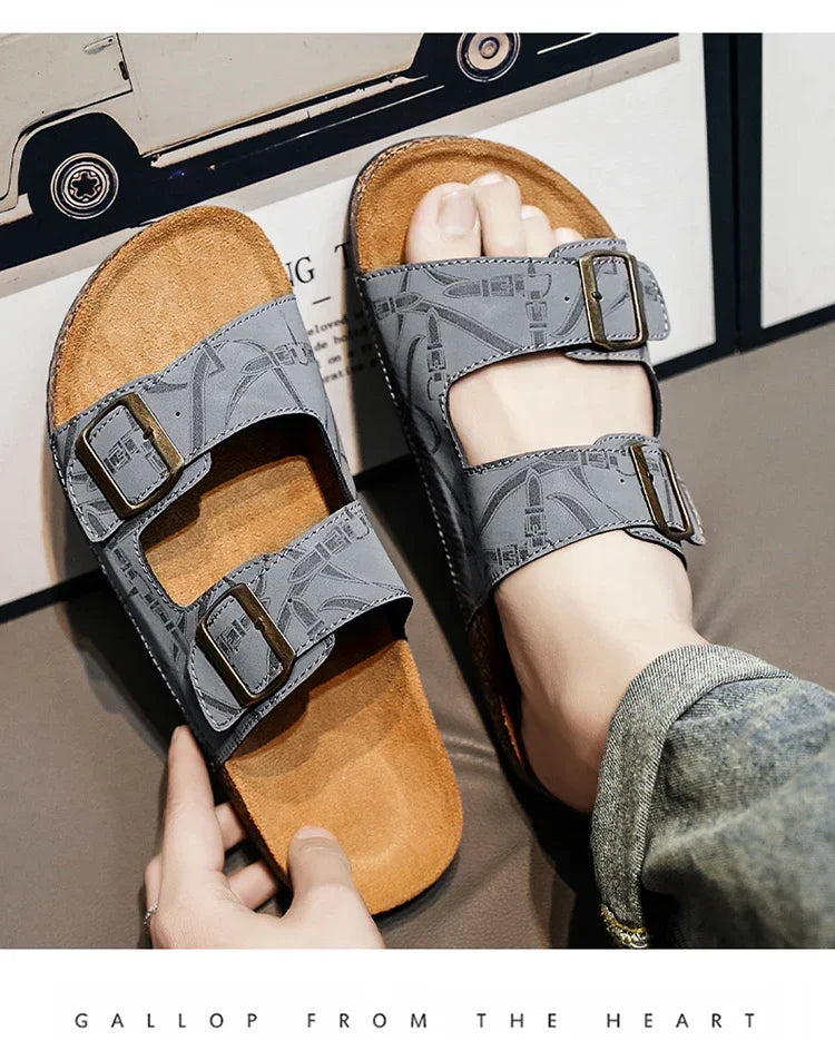 Sandalias de playa, sandalias de cuero para hombre, zapatillas cómodas de diseñador para hombre, zapatos de marcas originales, zapatos de verano para hombre 2025
