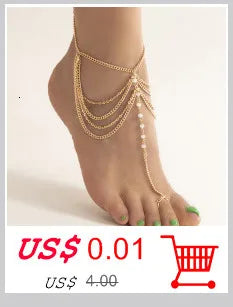 Nueva playa descalzo sandalia joyería elegante novia Sexy mujer moda encanto capa cadena enlace cuentas de cristal pie tobillera pulsera