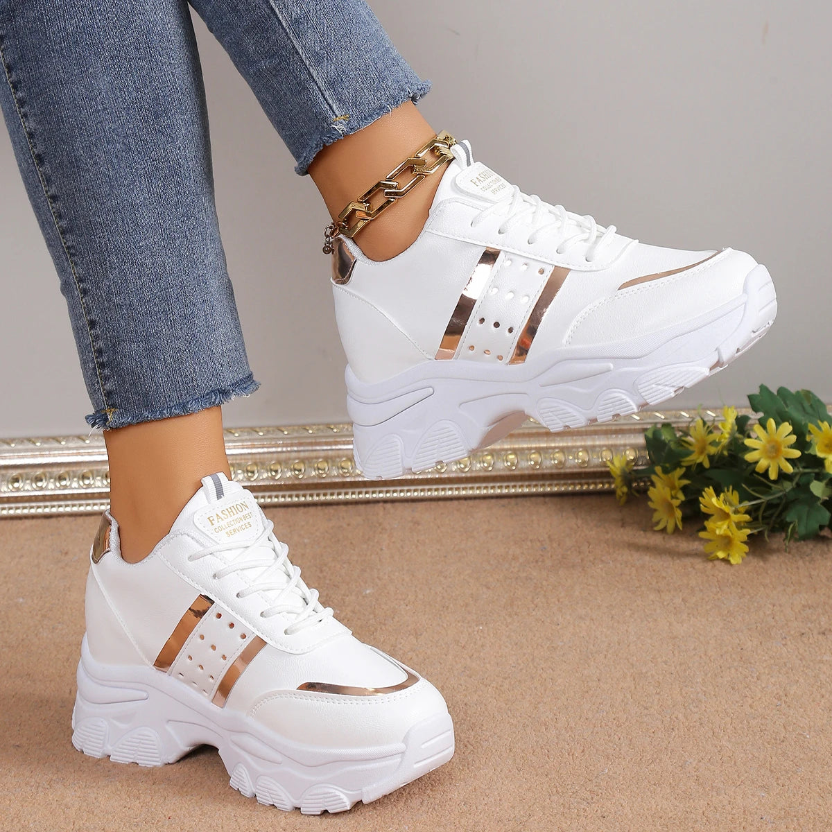 Zapatillas de deporte para mujer, zapatos informales con cuña de verano, de piel sintética con cordones, vulcanizadas, para exteriores, antideslizantes, 2025