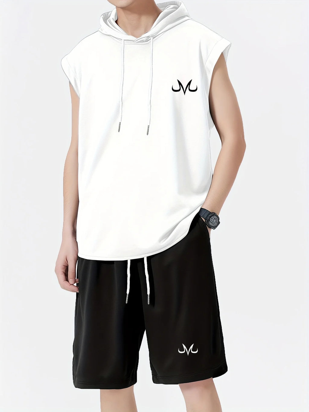 Camiseta deportiva de manga corta con capucha y pantalones cortos transpirables para hombre, conjunto de entrenamiento integral, ropa refrescante y de secado rápido