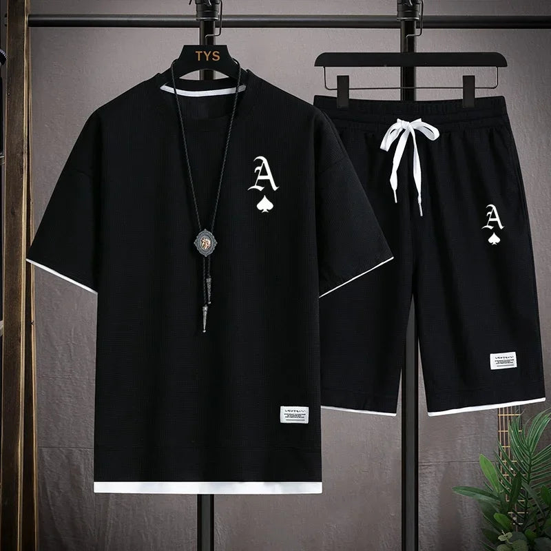 Traje deportivo informal a moda para hombre, camiseta de manga corta y pantalones cortos deportivos de verano al aire libre