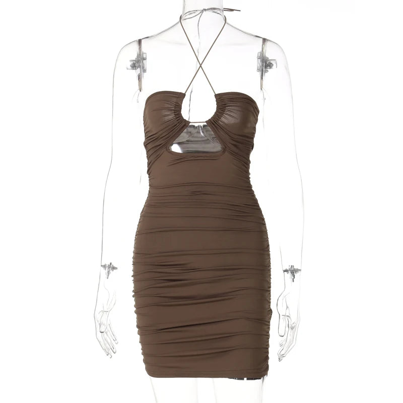Y2K novedad de verano vestido con tirantes y cuello colgante, vestido a la moda y Sexy estilo discoteca, mochila abierta, vestido a la cadera para mujer