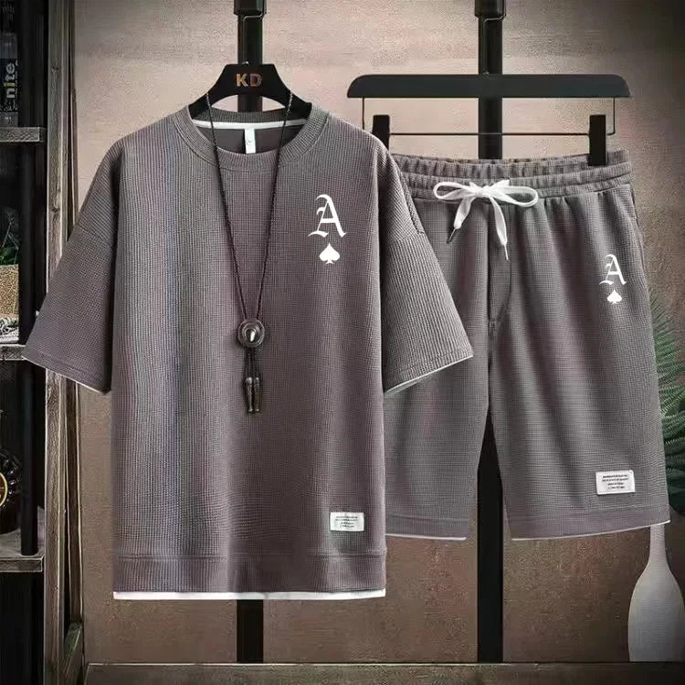 Traje deportivo informal a moda para hombre, camiseta de manga corta y pantalones cortos deportivos de verano al aire libre
