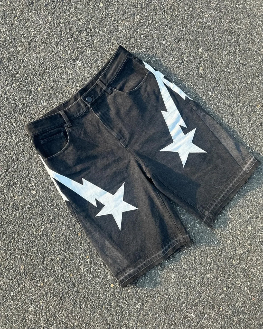 Tendencia de la moda americana, pantalones vaqueros de pierna ancha estilo callejero para hombres, pantalones vaqueros holgados bordados Y2k, pantalones cortos casuales góticos punk High street