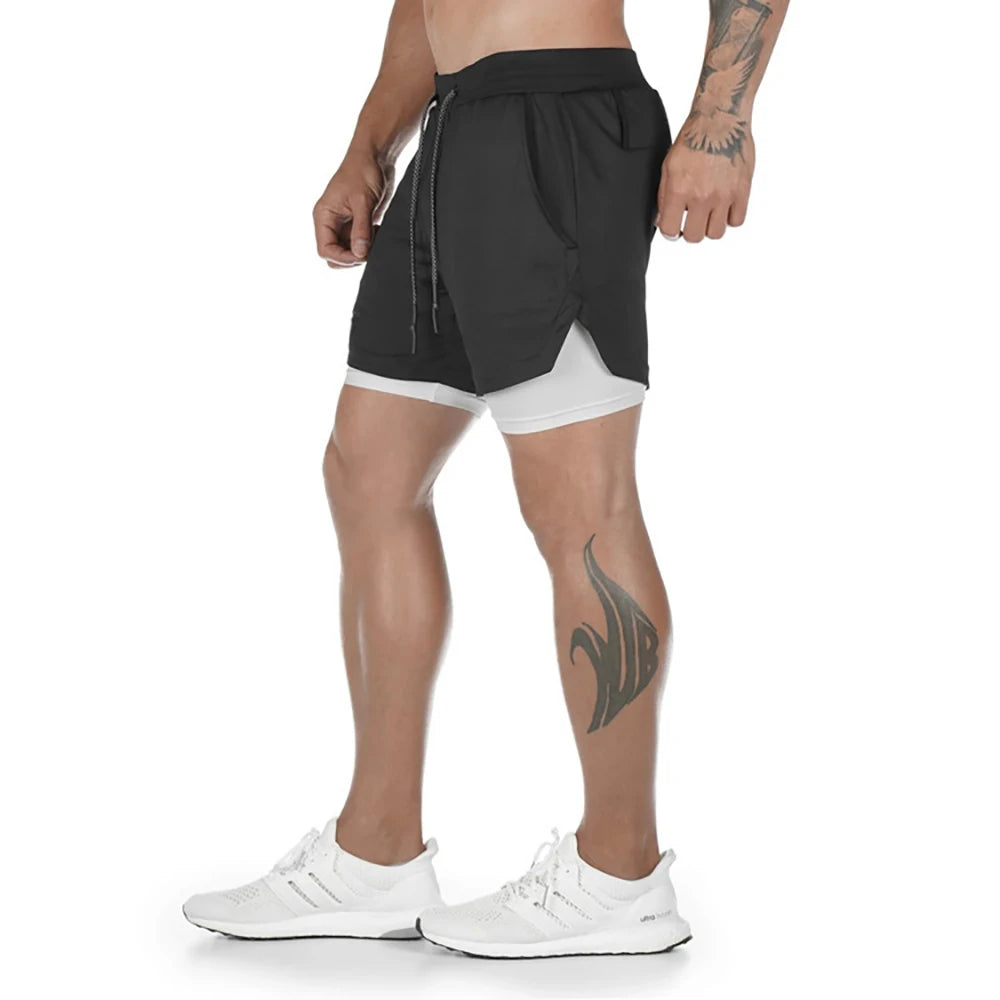 Pantalones cortos para correr 2 en 1 para hombre, pantalones cortos deportivos de dos pisos, ropa deportiva para gimnasio, pantalones cortos para entrenamiento y trotar, ropa para hombre