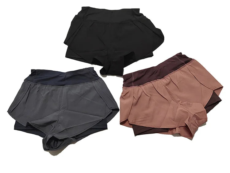 Pantalones cortos deportivos de doble cubierta para mujer, ropa deportiva para correr, Yoga, gimnasio, entrenamiento, trotar, Verano