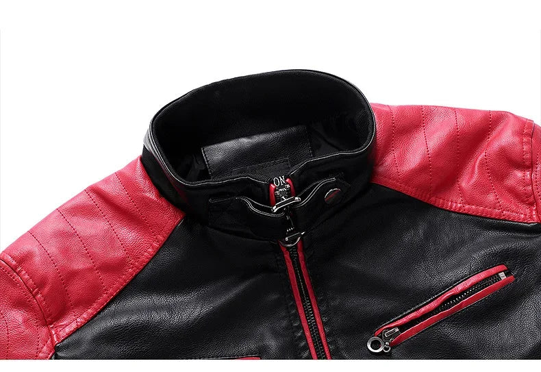 2025 nuevas chaquetas de bicicleta de motocicleta de cuero PU con cuello levantado bloqueado de Color para hombres, abrigo de PU informal fino multicolor para primavera y otoño