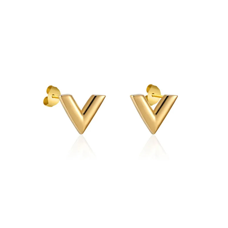 Pendientes de acero inoxidable para mujer, joyería de marca de lujo, diseño Simple, letra en V, Color dorado, elegante, fiesta