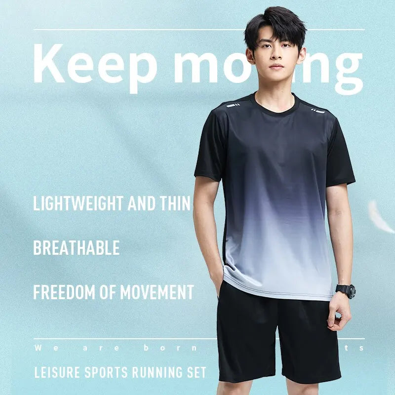 Ropa Deportiva de seda de hielo para hombre, Conjunto de camiseta de manga corta de secado rápido para verano, correr por la mañana, entrenamiento de baloncesto, Sh