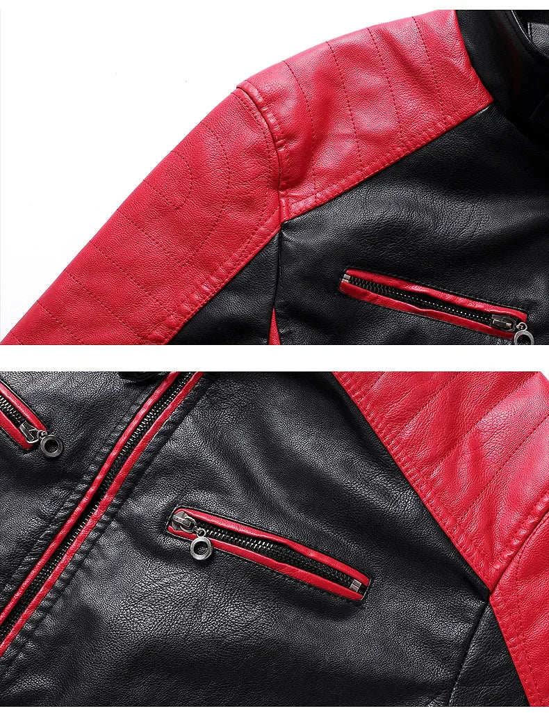 2025 nuevas chaquetas de bicicleta de motocicleta de cuero PU con cuello levantado bloqueado de Color para hombres, abrigo de PU informal fino multicolor para primavera y otoño