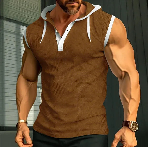 Nuevo Chaleco de verano para hombre, chaleco con capucha pesado, camiseta informal sin mangas a la moda