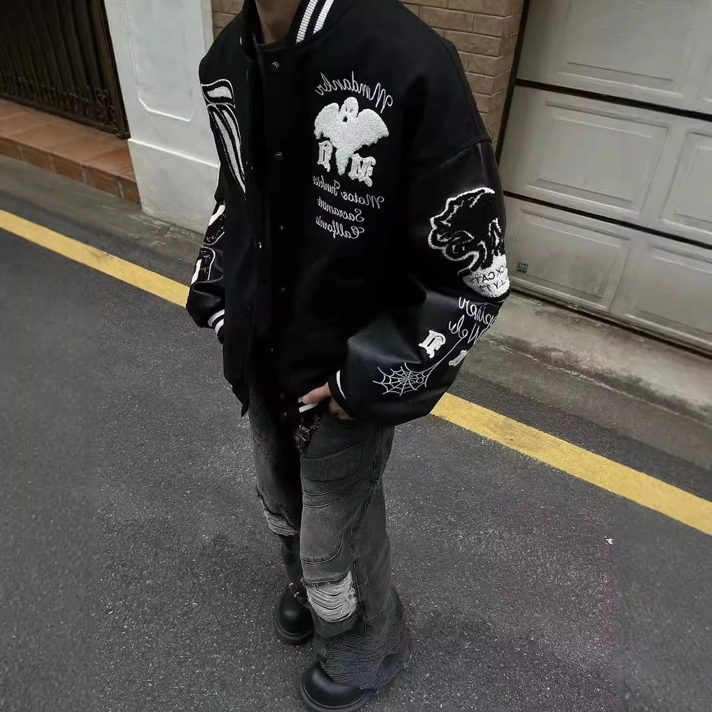 Primavera y otoño nueva chaqueta Retro para hombre Bordado de letras empalme chaqueta de calle de béisbol Hip Hop chaqueta Casual suelta abrigo