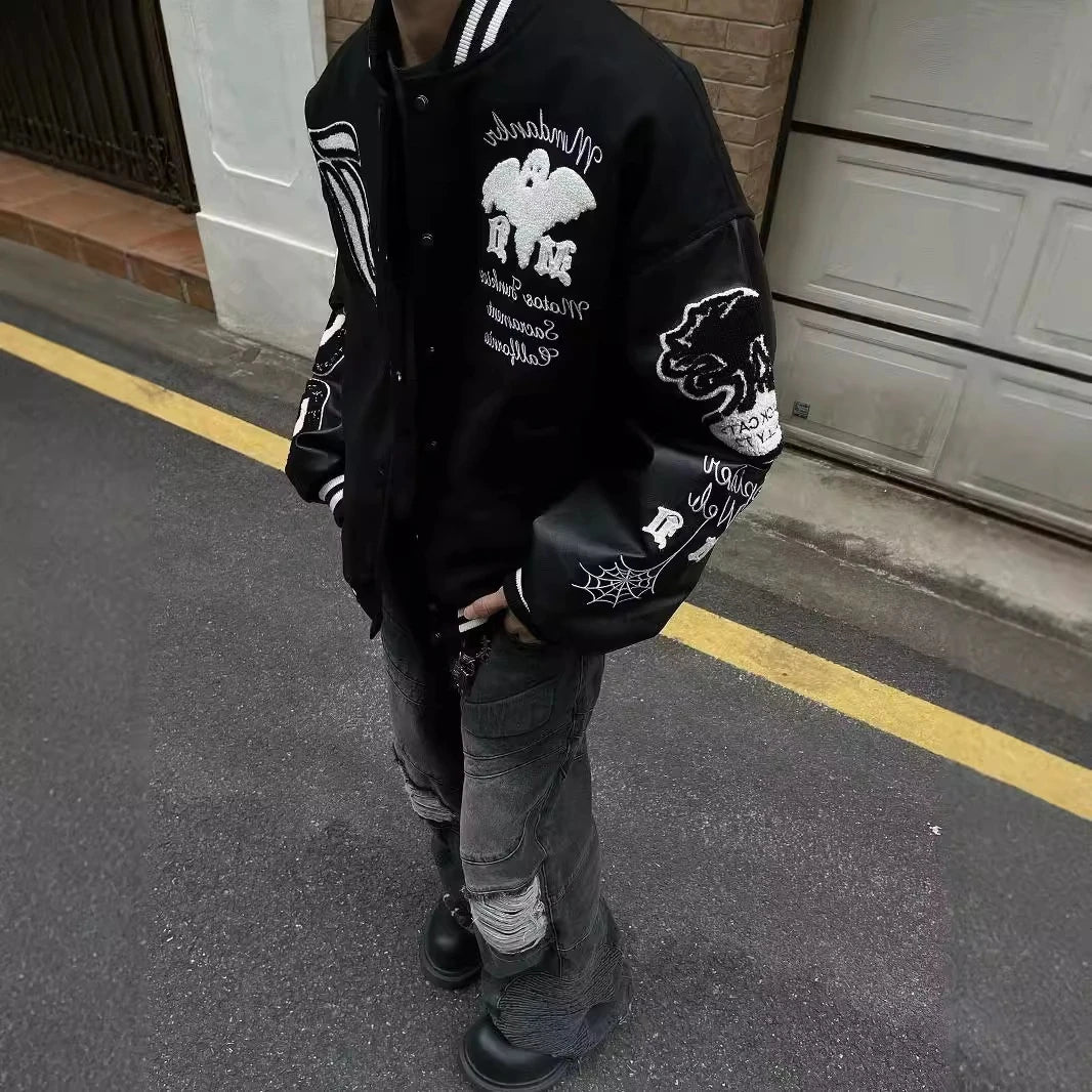 Primavera y otoño nueva chaqueta Retro para hombre Bordado de letras empalme chaqueta de calle de béisbol Hip Hop chaqueta Casual suelta abrigo