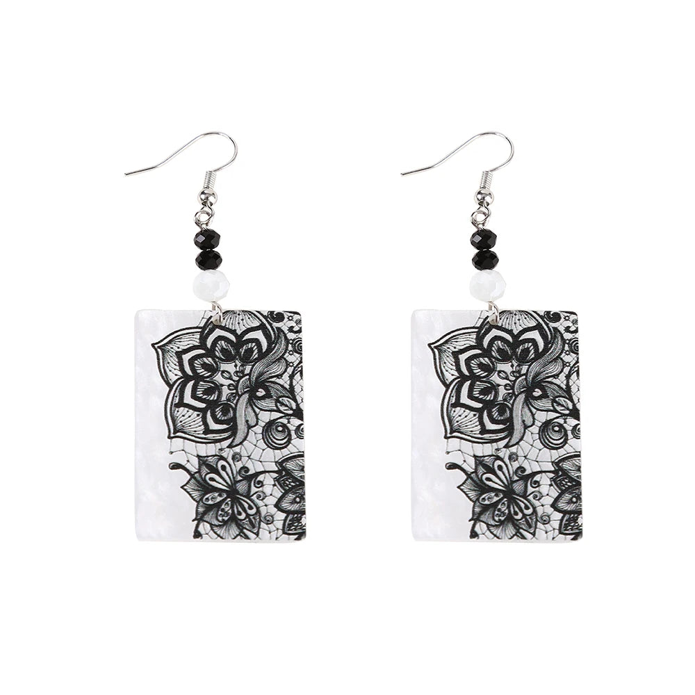 Pendientes acrílicos con estampado Relievo para mujer, aretes acrílicos con flores negras, productos de tendencia, joyería elegante de estilo Retro para mujer