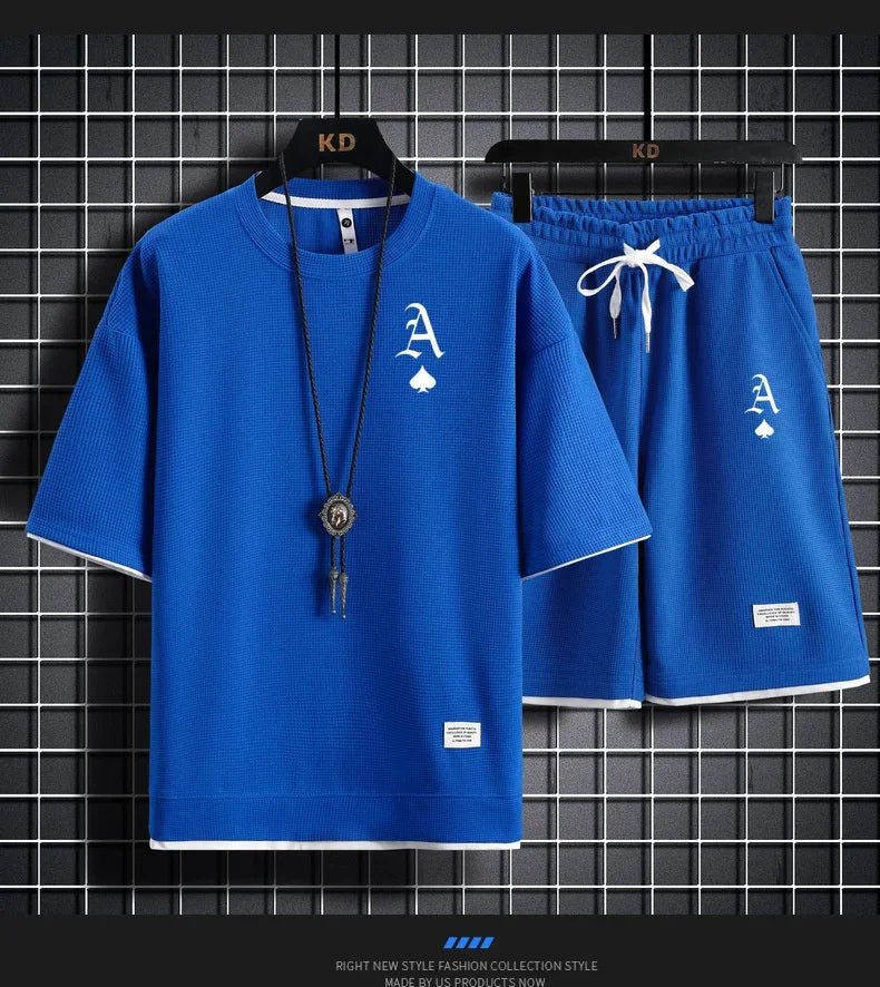 Traje deportivo informal a moda para hombre, camiseta de manga corta y pantalones cortos deportivos de verano al aire libre