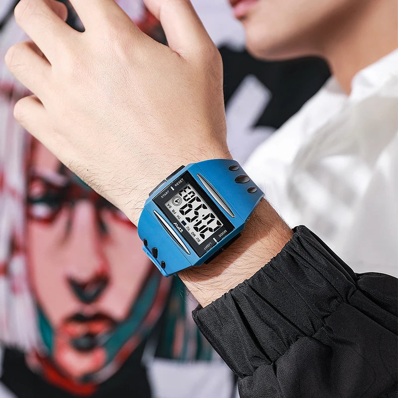 Reloj Digital de tendencia a la moda para niños jóvenes, nuevo reloj electrónico multifuncional luminoso resistente al agua con pantalla grande para hombres