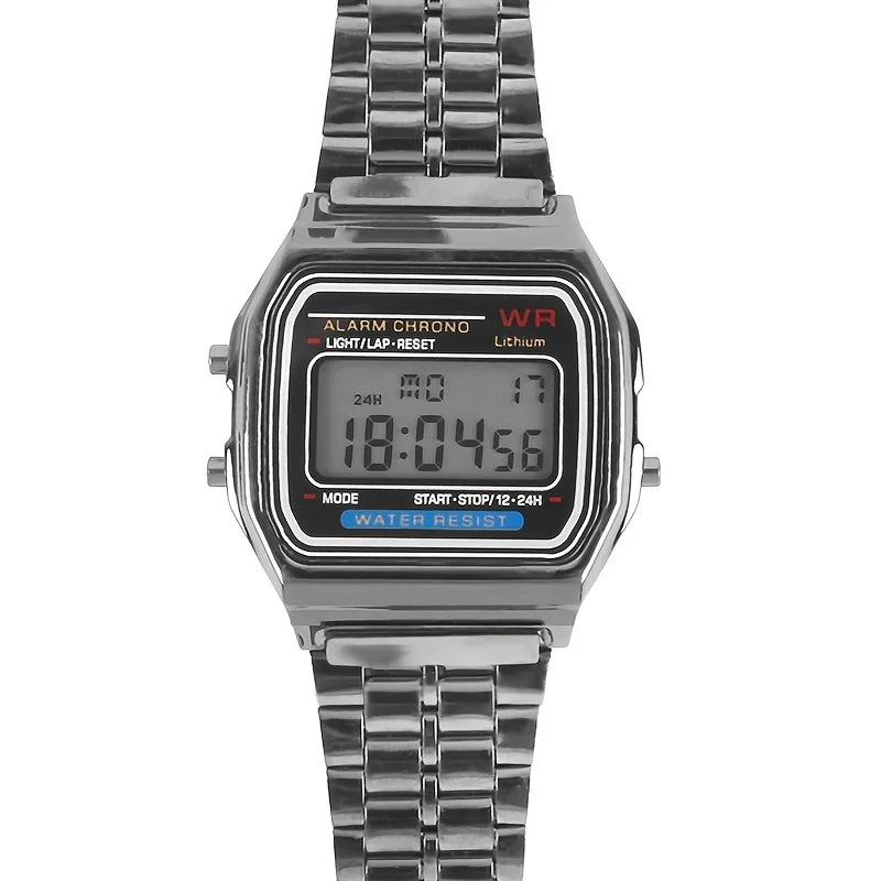 Reloj con banda de acero no resistente al agua F91W para mujeres, hombres, reloj de negocios, reloj deportivo Digital LED multifuncional, reloj electrónico