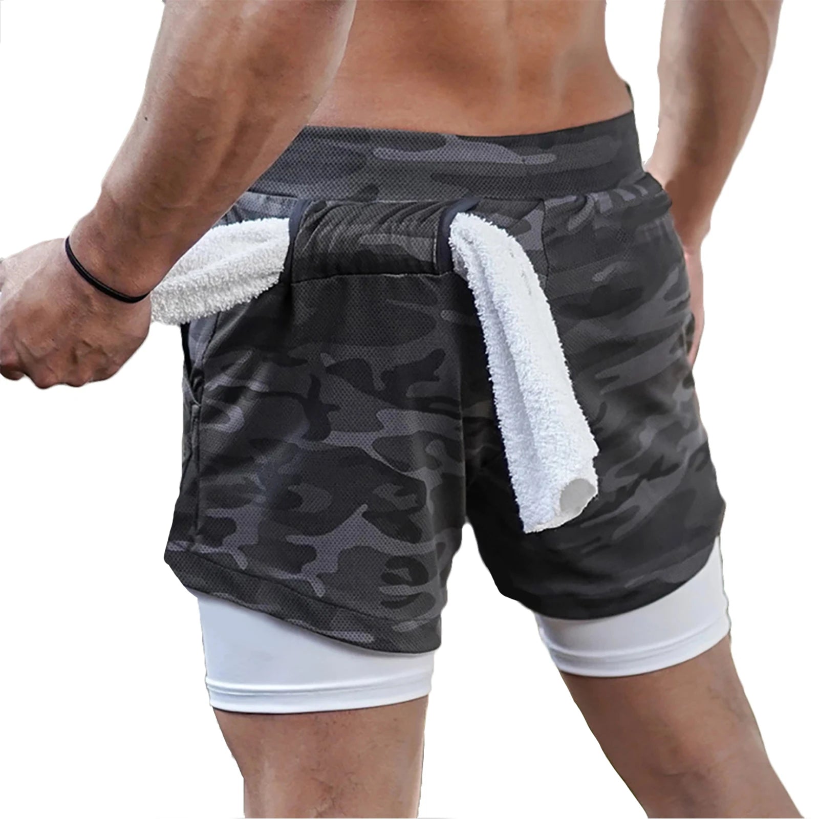 Pantalones cortos para correr 2 en 1 para hombre, pantalones cortos deportivos de dos pisos, ropa deportiva para gimnasio, pantalones cortos para entrenamiento y trotar, ropa para hombre