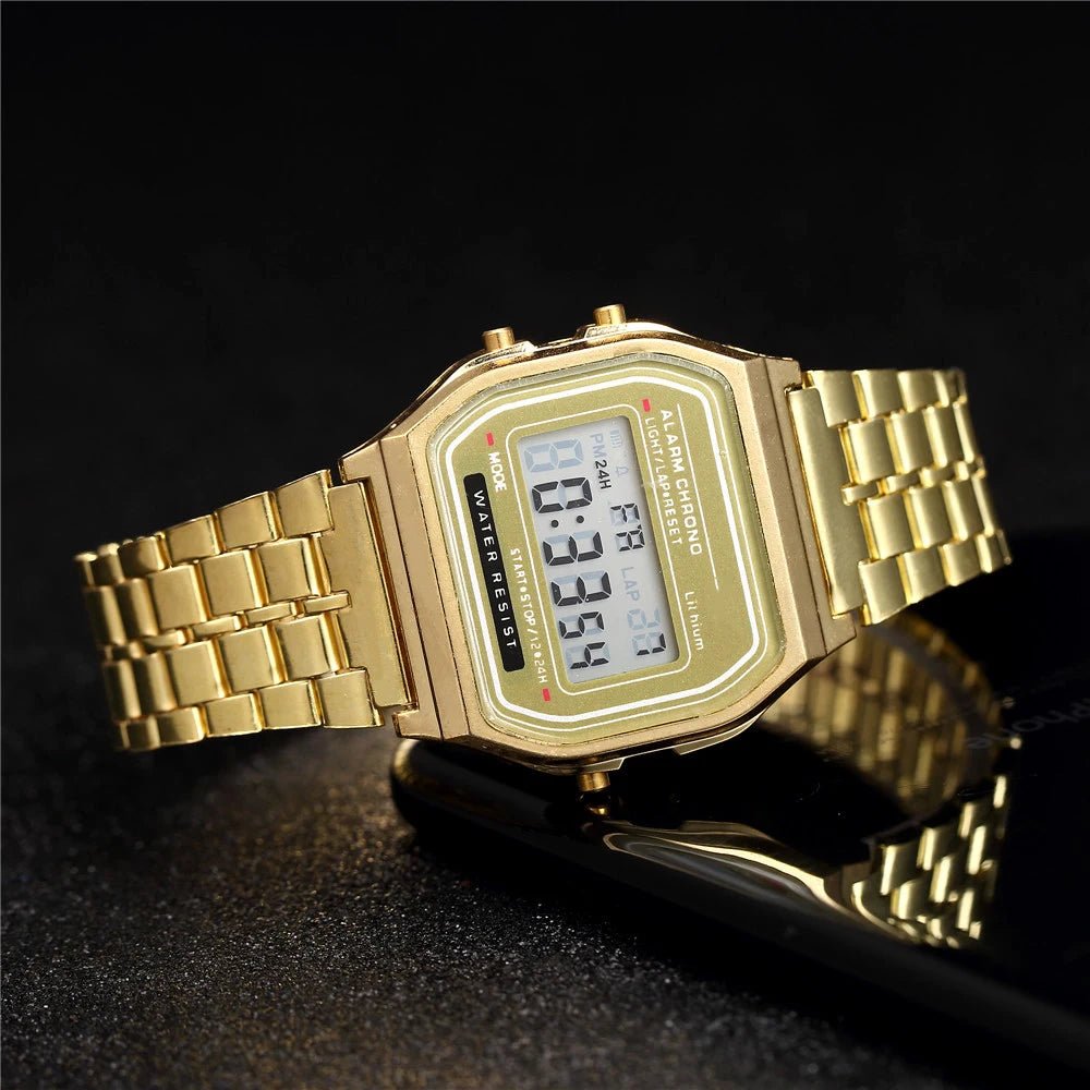 2025 relojes digitales para hombres, reloj de pulsera deportivo resistente al agua, reloj de pulsera LED electrónico dorado para mujeres, reloj informal para hombre