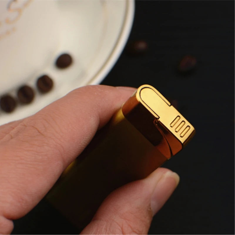 Encendedor de Cigarrillos de Gas butano inflable ultrafino, antorcha a prueba de viento, Encendedor de Metal, herramientas para fumar, Mini encendedor novedoso de regalo