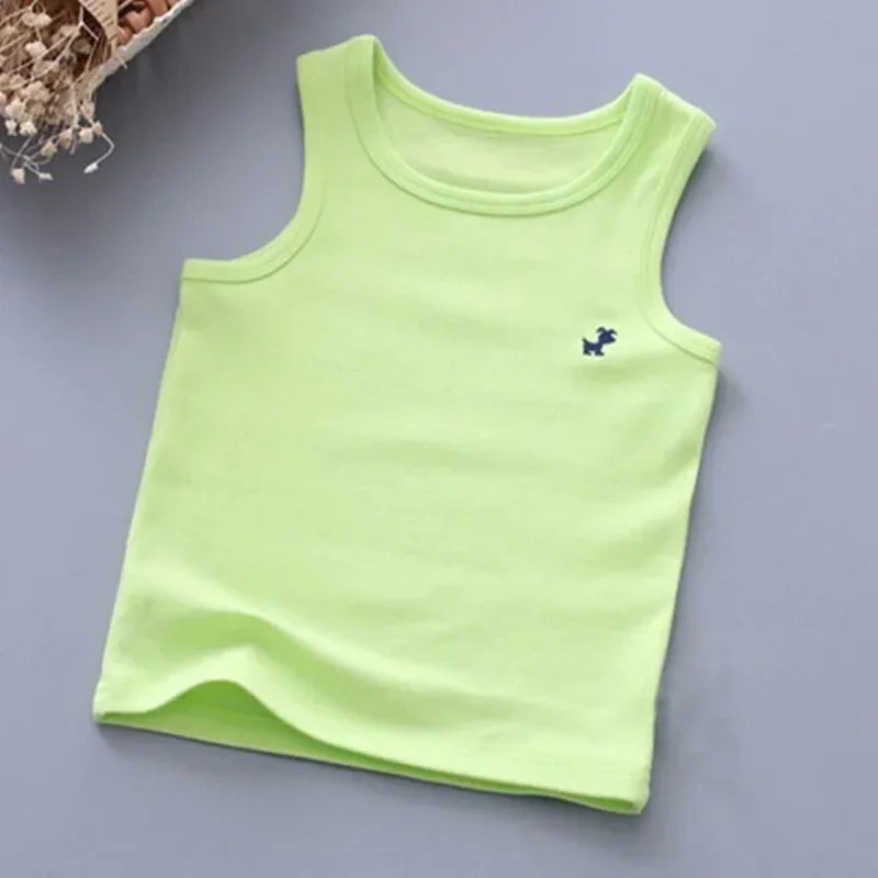 Camisetas de moda para niños y niñas, camiseta gráfica de Color caramelo para bebés, camisetas sin mangas, ropa de verano para niños