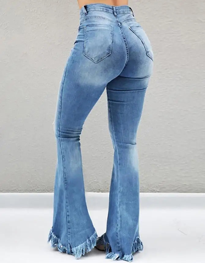 Pantalones vaqueros de cintura alta para mujer, Jeans de moda de otoño, informales, lisos, ajustados, diarios, largos, con fondo de campana, con cinturón, 2022
