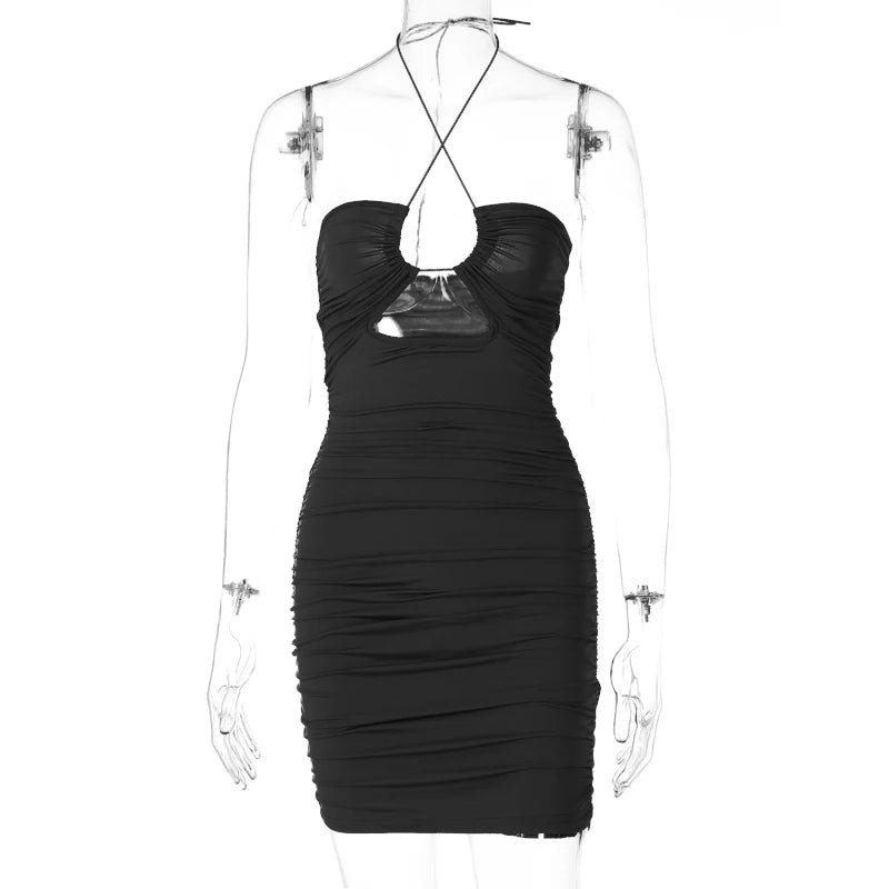 Y2K novedad de verano vestido con tirantes y cuello colgante, vestido a la moda y Sexy estilo discoteca, mochila abierta, vestido a la cadera para mujer