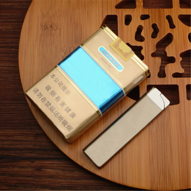 Encendedor de Cigarrillos de Gas butano inflable ultrafino, antorcha a prueba de viento, Encendedor de Metal, herramientas para fumar, Mini encendedor novedoso de regalo