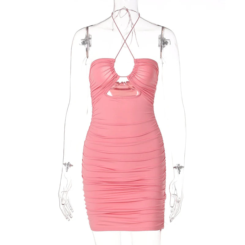 Y2K novedad de verano vestido con tirantes y cuello colgante, vestido a la moda y Sexy estilo discoteca, mochila abierta, vestido a la cadera para mujer