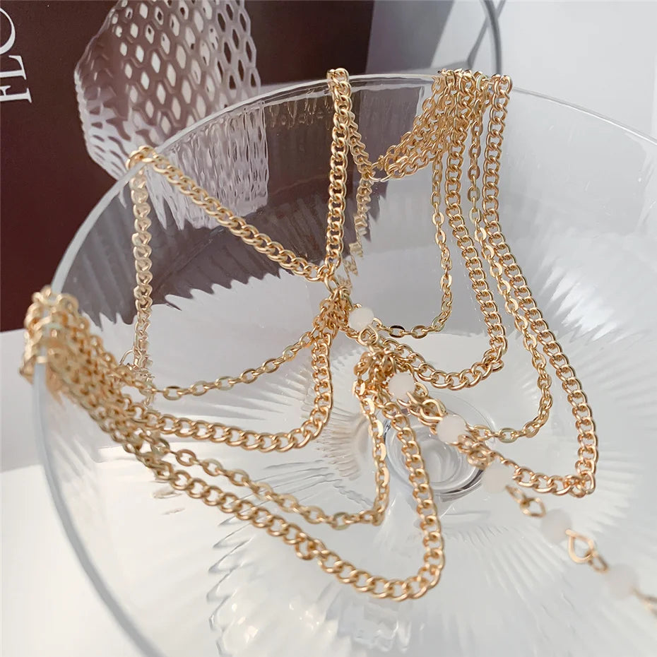 Nueva playa descalzo sandalia joyería elegante novia Sexy mujer moda encanto capa cadena enlace cuentas de cristal pie tobillera pulsera