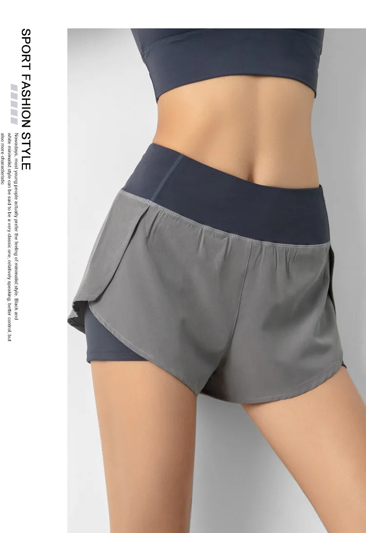 Pantalones cortos deportivos de doble cubierta para mujer, ropa deportiva para correr, Yoga, gimnasio, entrenamiento, trotar, Verano