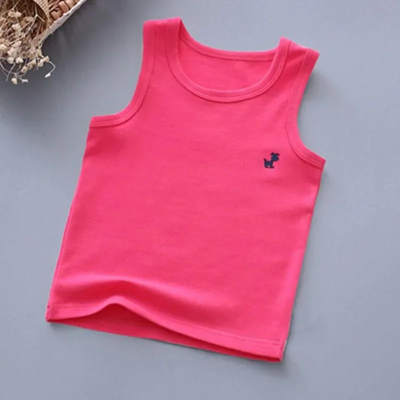 Camisetas de moda para niños y niñas, camiseta gráfica de Color caramelo para bebés, camisetas sin mangas, ropa de verano para niños