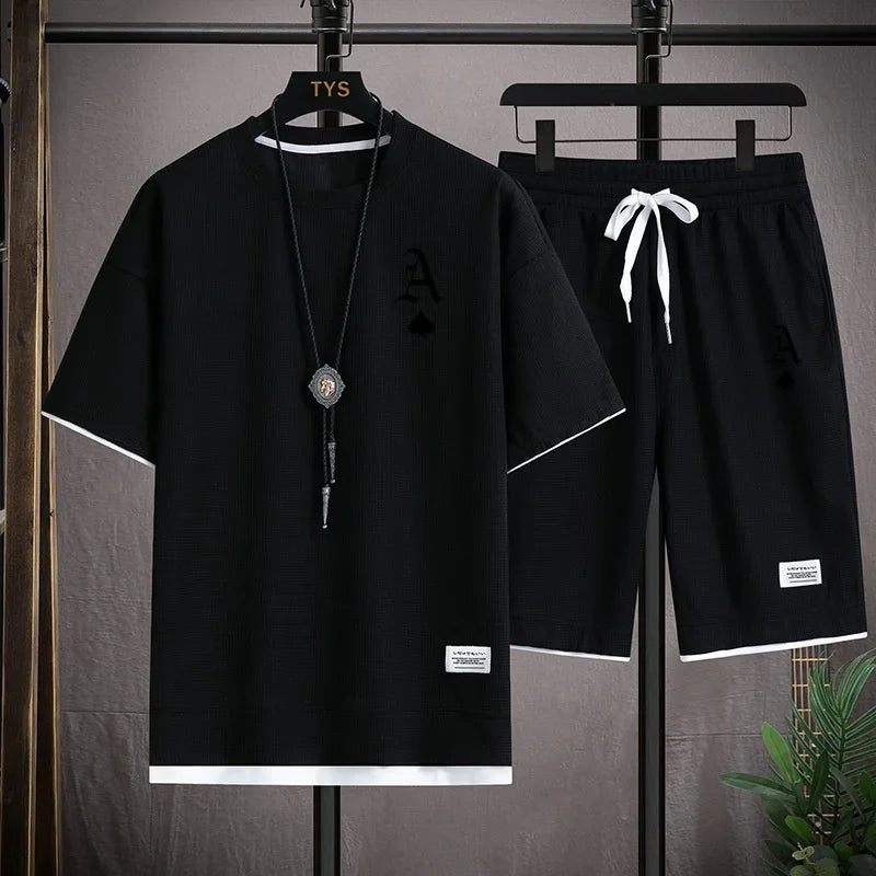 Traje deportivo informal a moda para hombre, camiseta de manga corta y pantalones cortos deportivos de verano al aire libre