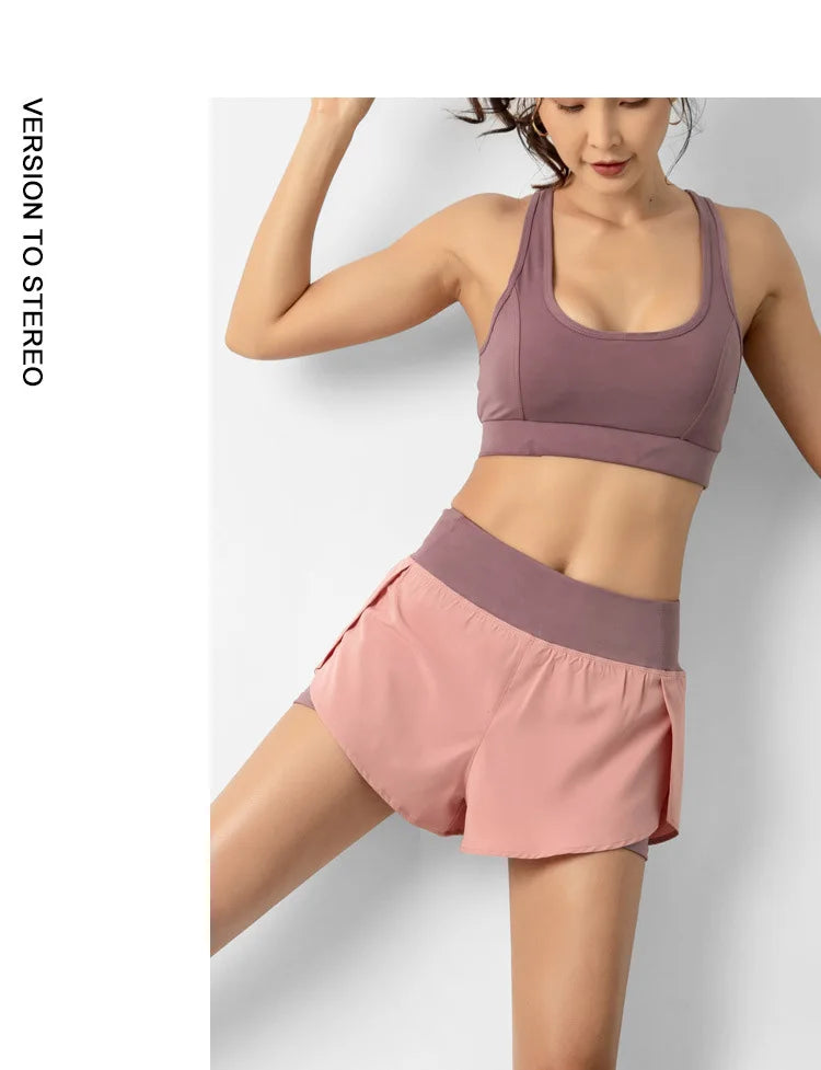 Pantalones cortos deportivos de doble cubierta para mujer, ropa deportiva para correr, Yoga, gimnasio, entrenamiento, trotar, Verano