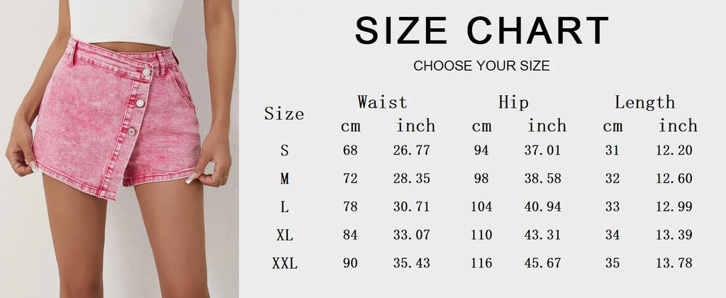 Pantalones cortos de mezclilla para mujer, estilo informal a la moda, pantalones de talle alto con botones asimétricos, nuevos pantalones vaqueros rosas 2025
