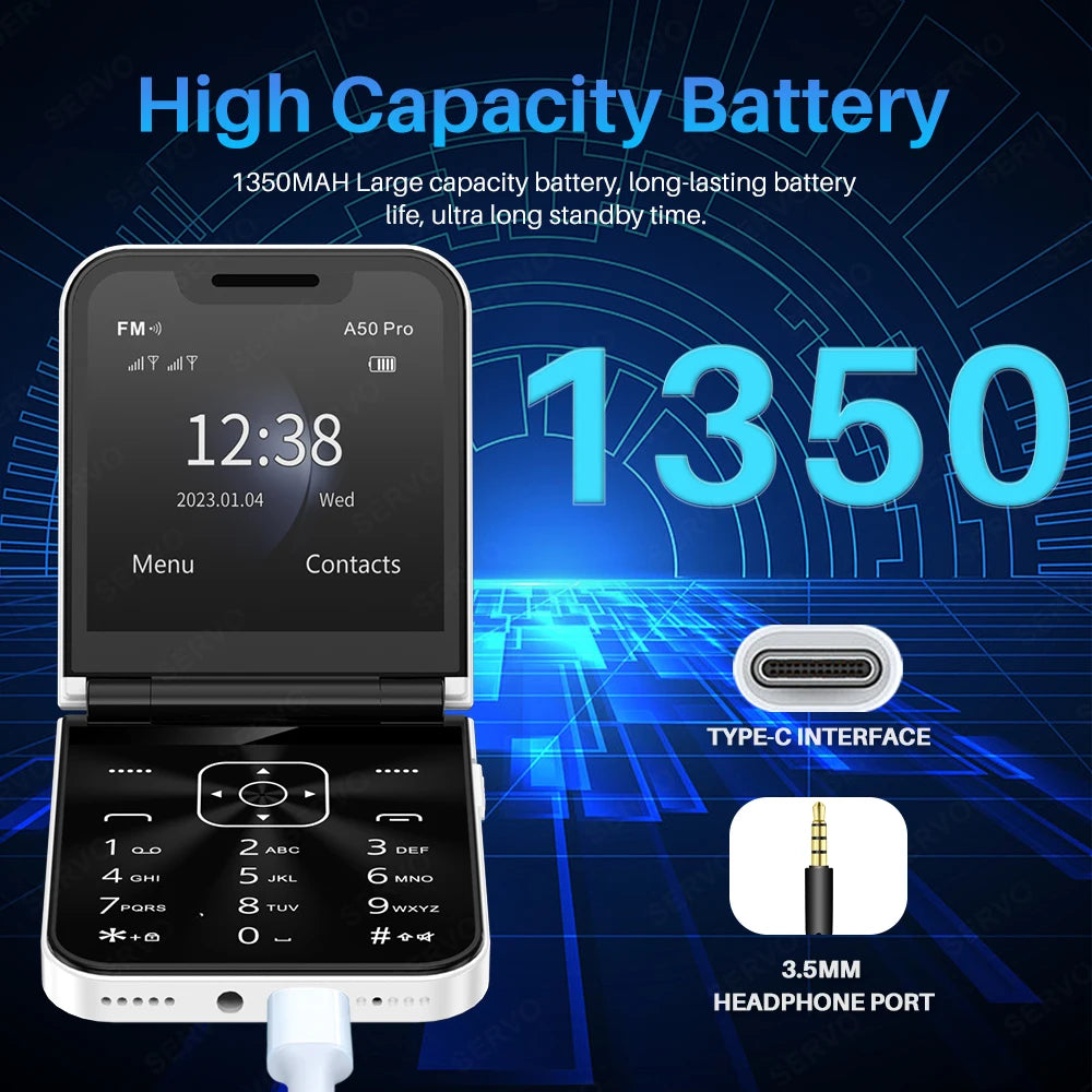 SERVO A50 PRO Flip teléfono móvil 2G GSM 2,4 "pantalla grabadora de llamadas automática marcación rápida 2 SIM televisores plegables oficial auténtico