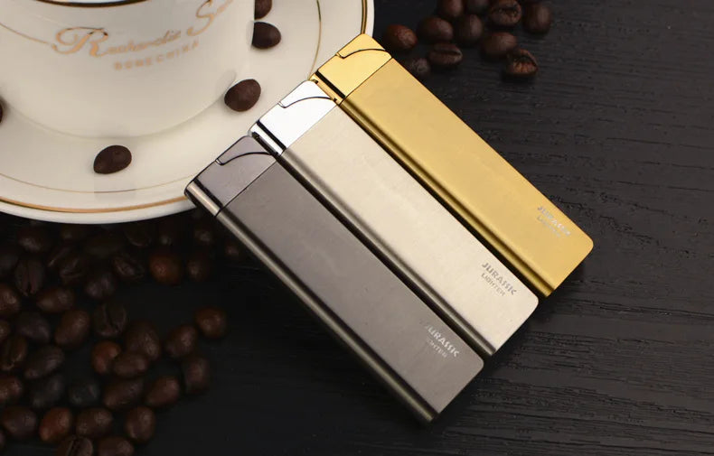 Encendedor de Cigarrillos de Gas butano inflable ultrafino, antorcha a prueba de viento, Encendedor de Metal, herramientas para fumar, Mini encendedor novedoso de regalo