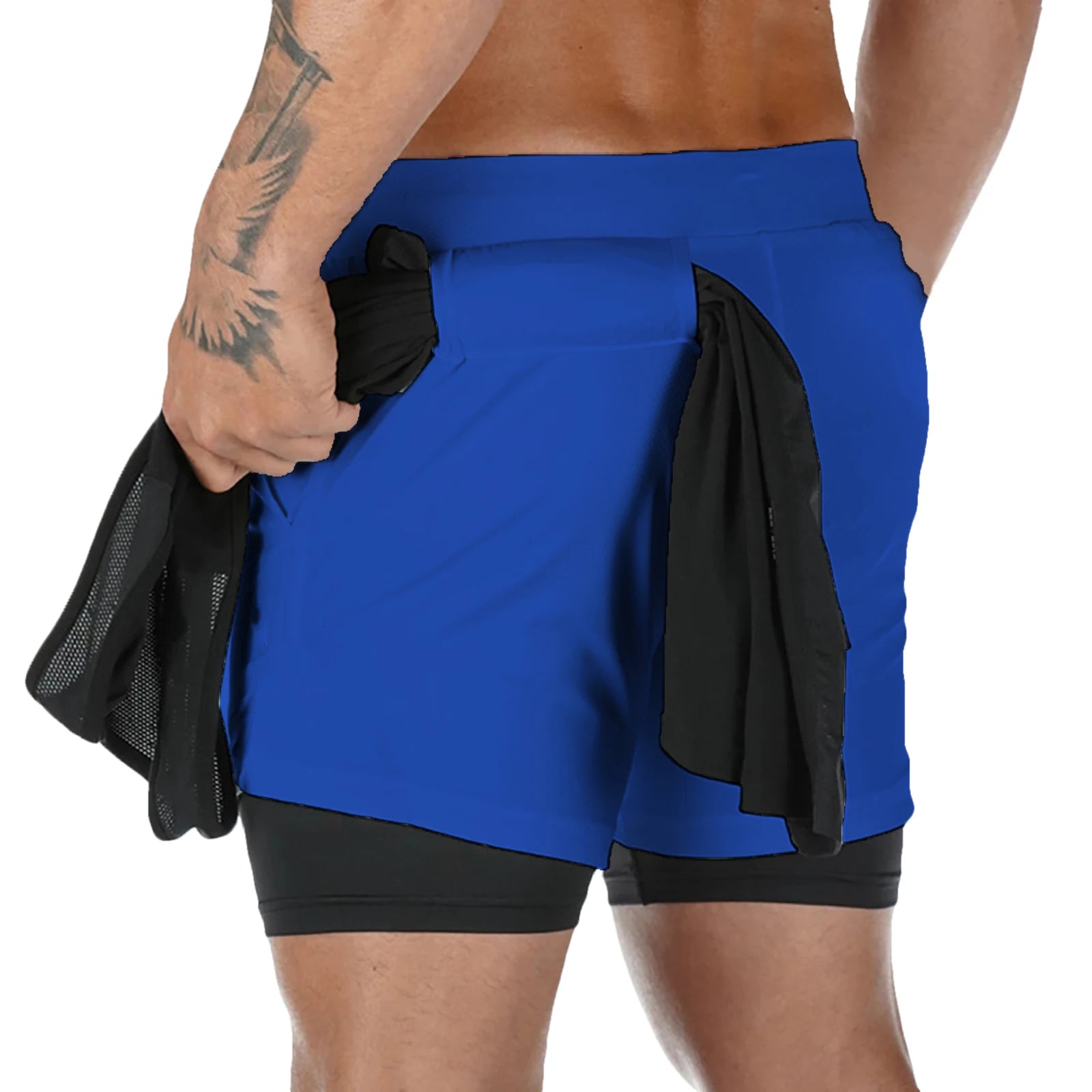 Pantalones cortos para correr 2 en 1 para hombre, pantalones cortos deportivos de dos pisos, ropa deportiva para gimnasio, pantalones cortos para entrenamiento y trotar, ropa para hombre