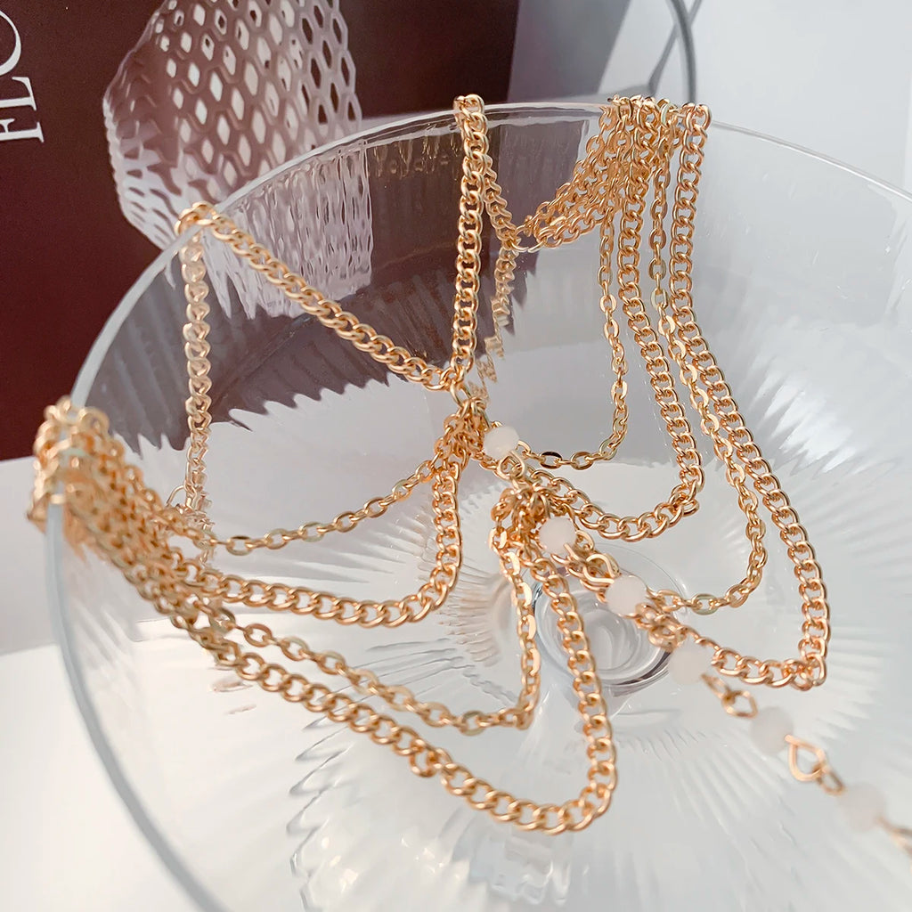Nueva playa descalzo sandalia joyería elegante novia Sexy mujer moda encanto capa cadena enlace cuentas de cristal pie tobillera pulsera