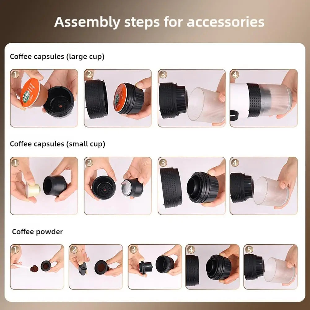Cafetera eléctrica portátil, máquina de café expreso italiana portátil para coche y hogar, cafetera de viaje en polvo con cápsulas 3 en 1