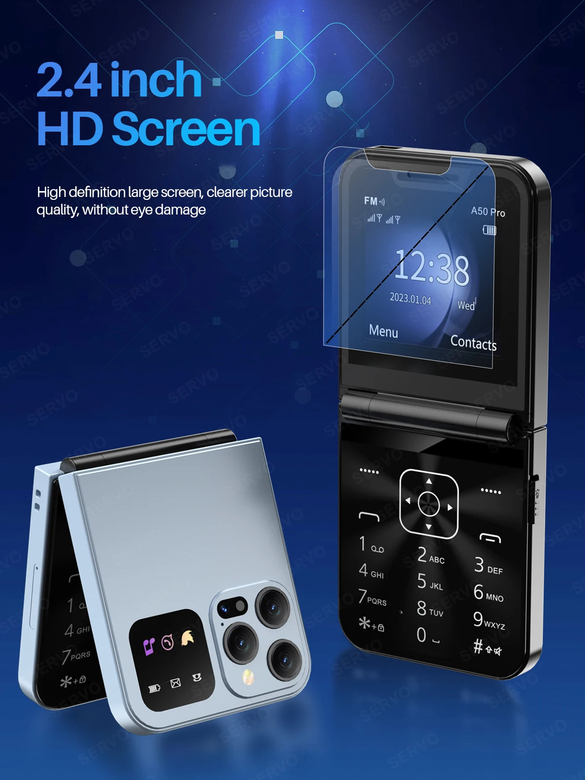 SERVO A50 PRO Flip teléfono móvil 2G GSM 2,4 "pantalla grabadora de llamadas automática marcación rápida 2 SIM televisores plegables oficial auténtico