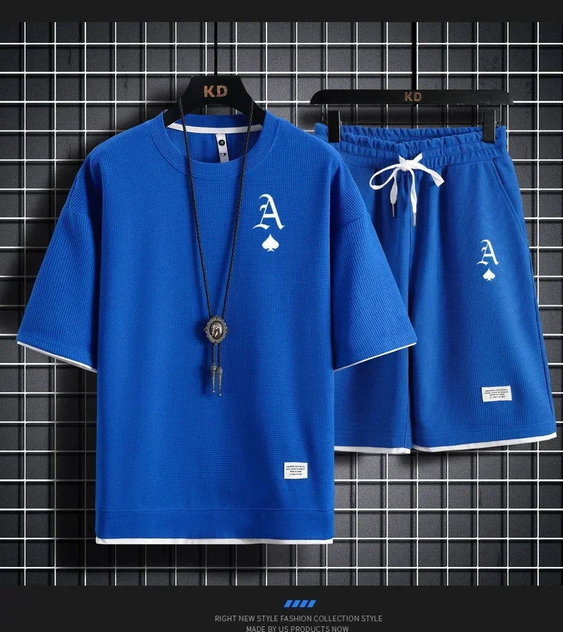 Traje deportivo informal a moda para hombre, camiseta de manga corta y pantalones cortos deportivos de verano al aire libre