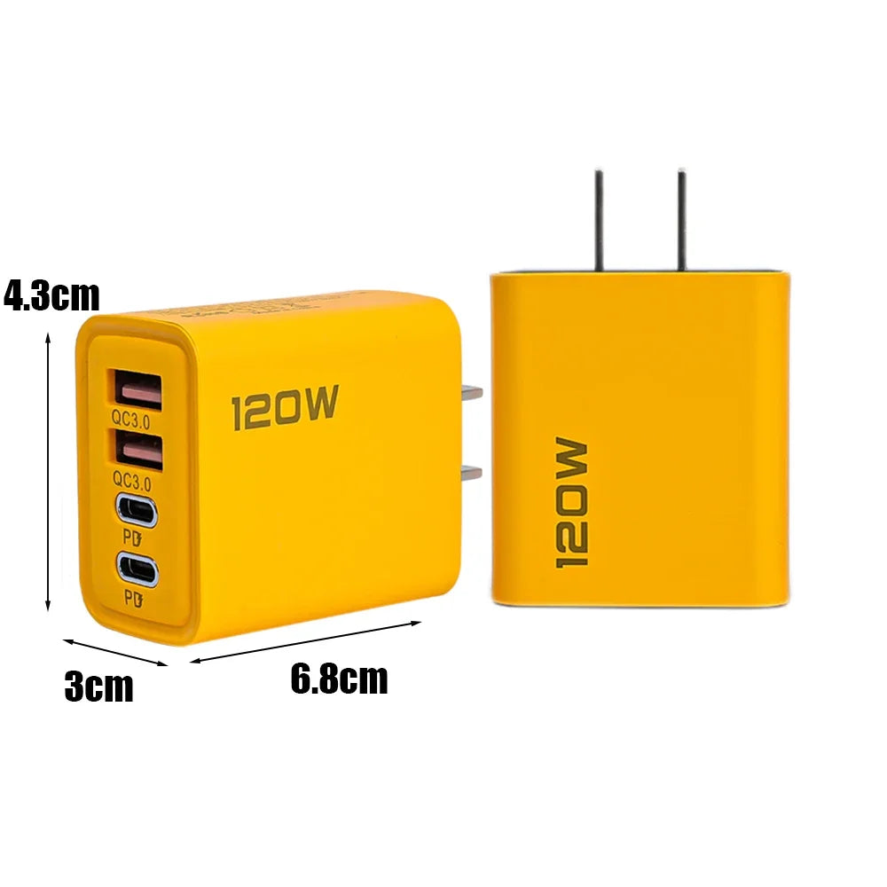 Cargador de teléfono móvil de 4 puertos de carga rápida de 120W QC3.0 cargadores USB tipo C adaptador de pared PD Dual enchufe UE/EE. UU./Reino Unido para iPhone15 Xiaomi