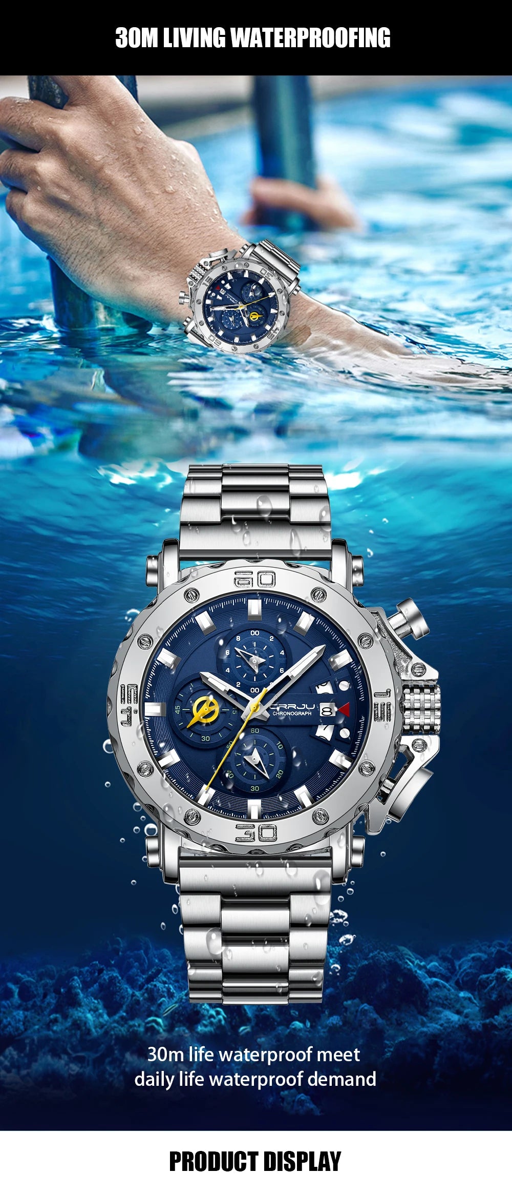2025 nuevo Reloj deportivo de cuarzo para Hombre, acero inoxidable 316L, zafiro, esfera grande, relojes para Hombre, Reloj resistente al agua 30M, Reloj para Hombre