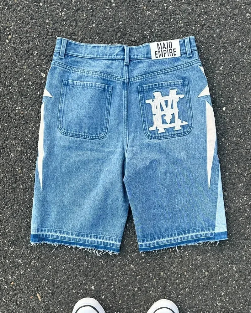 Tendencia de la moda americana, pantalones vaqueros de pierna ancha estilo callejero para hombres, pantalones vaqueros holgados bordados Y2k, pantalones cortos casuales góticos punk High street