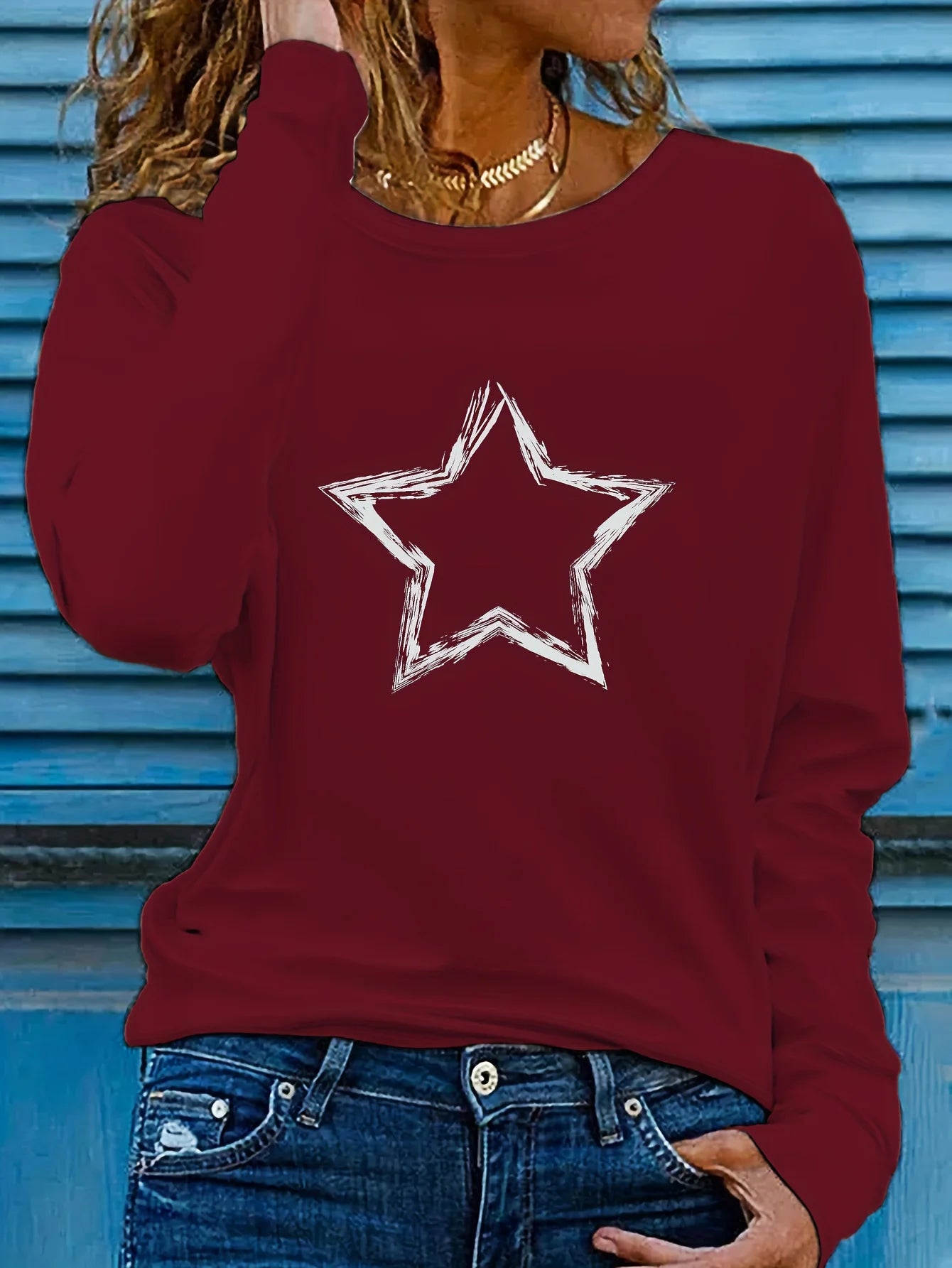 Camiseta con cuello redondo y estampado de corazón para mujer, top informal largo de otoño e invierno, camiseta de manga larga holgada y cómoda en blanco y negro
