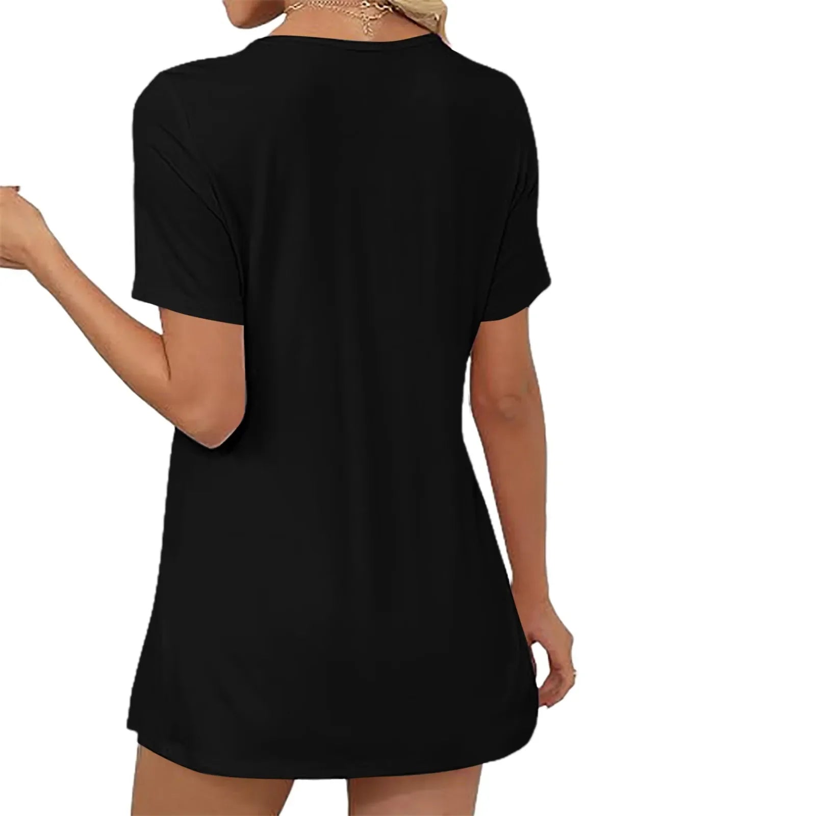 Camisas con cuello en V para mujer, Tops de manga frontal con nudo frontal, blusa larga informal elegante con pecho liso, camiseta, jersey
